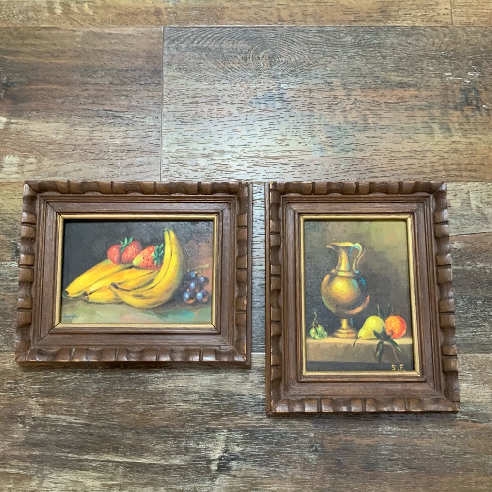 Vintage still life, fruit, duo, painting